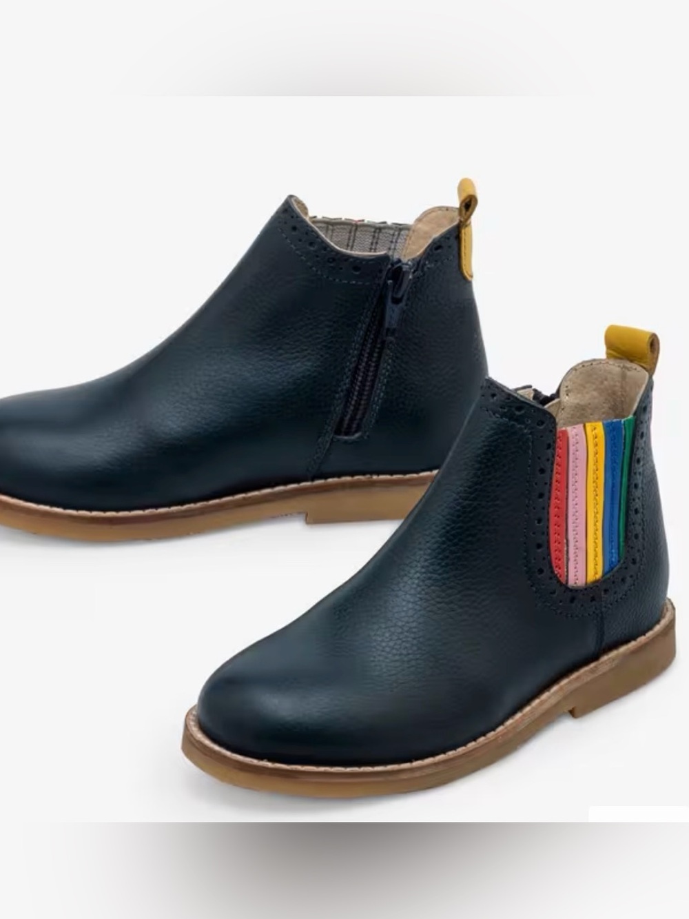 Mini Boden Leather Chelsea Boots, College Navy Rainbow Size: 32